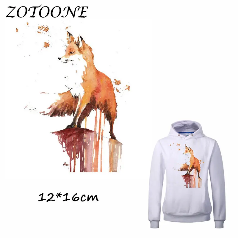 

ZOTOONE Watercolor Autumn Fox Patch for Clothes T Shirt Ironing on Patches Sticker DIY Heat Transfer Accessory Washable Applique