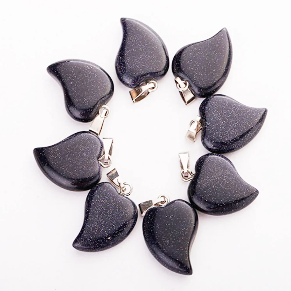 Blue sandstone Натуральный сердце камень кулон с украшением в виде кристаллов кварца смешанной Цвет Камень Подвески "сделай сам" для изготовления ювелирных изделий, 50 шт./лот - Окраска металла: Blue sandstone