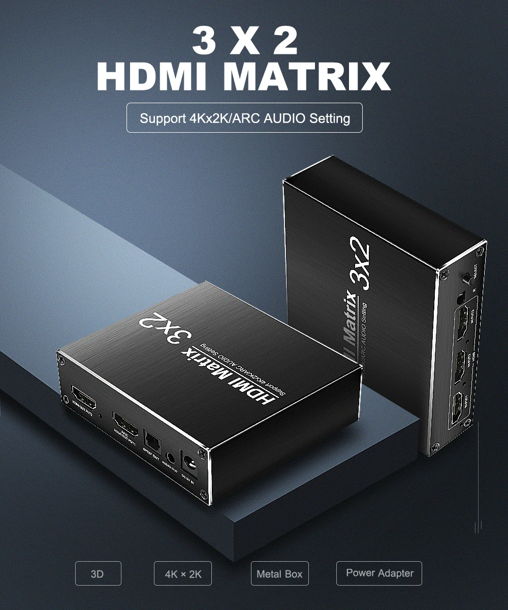 HDMI матрица 3 в 2 Выход HDMI переключатель 2,0 4k 60Hz HDR 3x2 аудио экстрактор ARC Dolby звук для xbox HDTV PS3 PS4 проектор