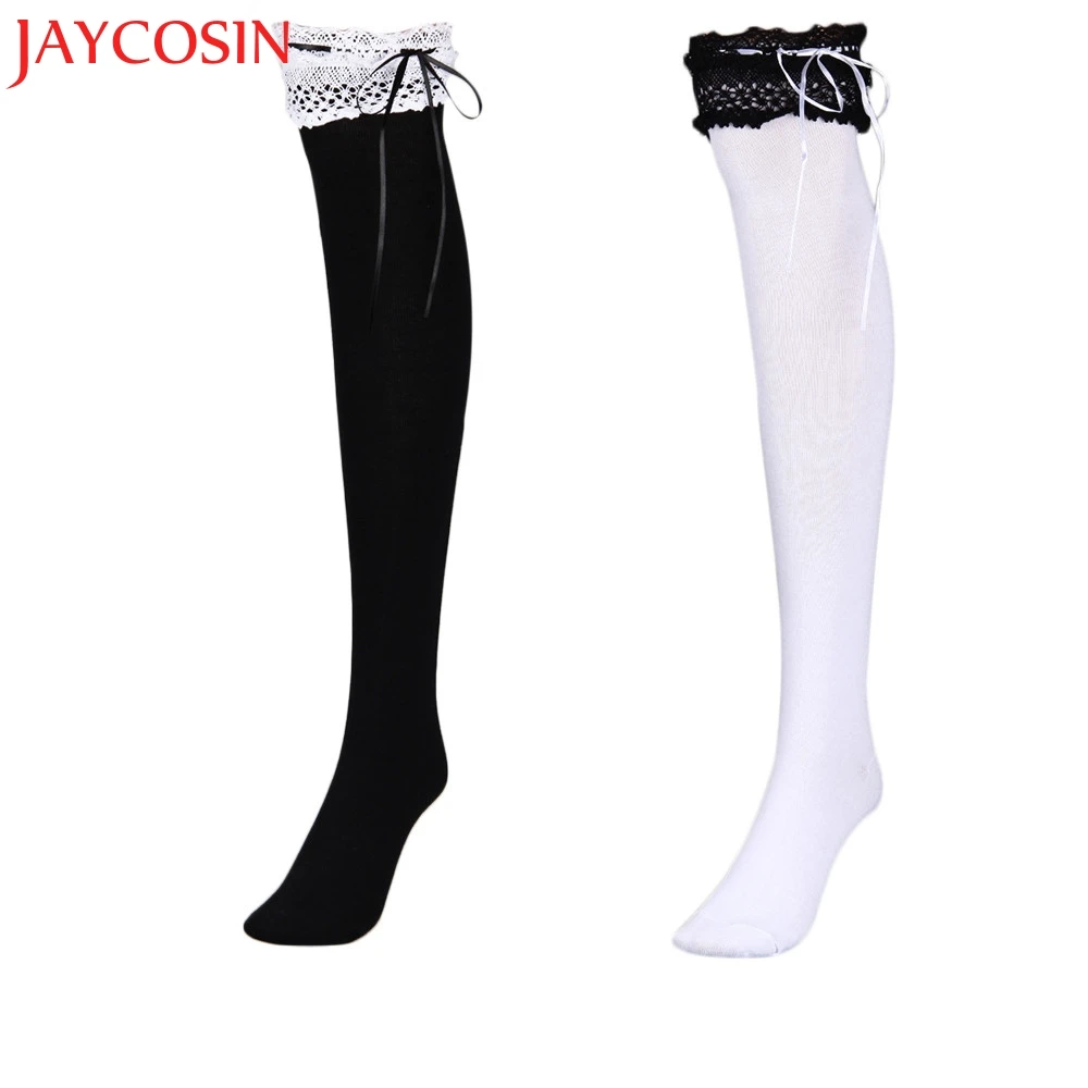 Jaycosin 2017 женские хлопковые кружевные высокие колготки черные белые Прямая