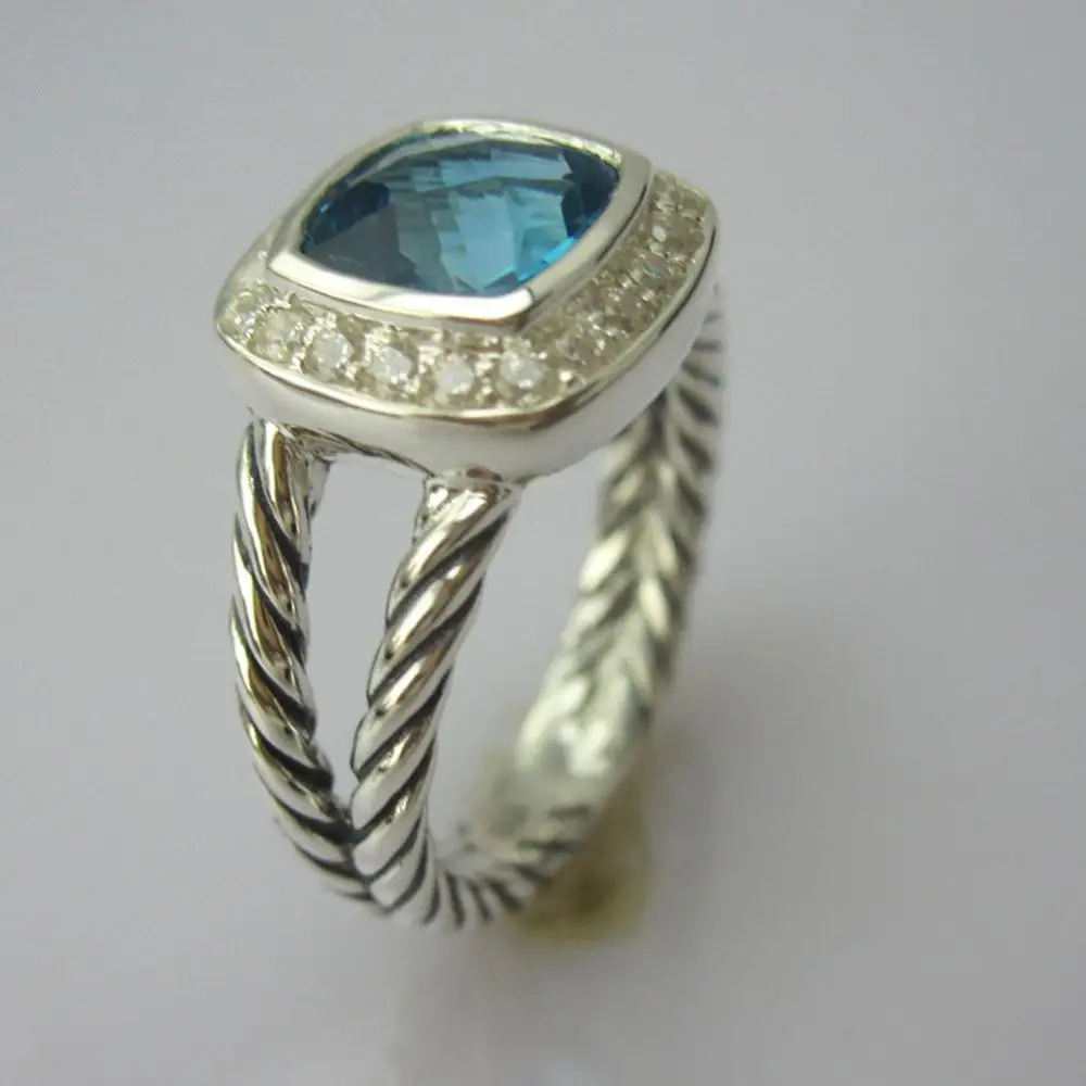 Blue Topaz 925 пробы серебряный с аметистом черный оникс голубой топаз, Цитрин Сапфир гранат хризолит Белый Агат морганит 7 мм кольцо Для женщин кольцо - Цвет камня: Blue Topaz