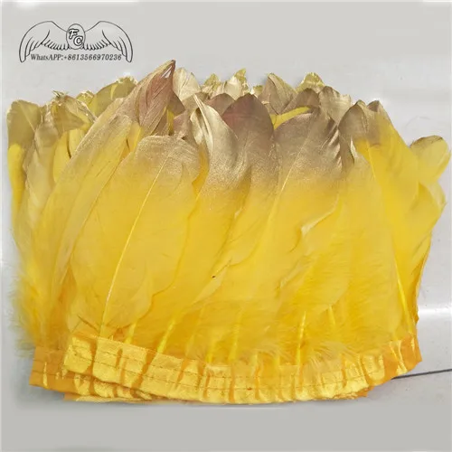 gold Yellow 10 ярдов 13-18 см натуральный гусь перо Tirm золотые наконечники гусиные перья сатинет свободные перьевые ленты бахрома для платья/юбки деко - Цвет: gold Yellow