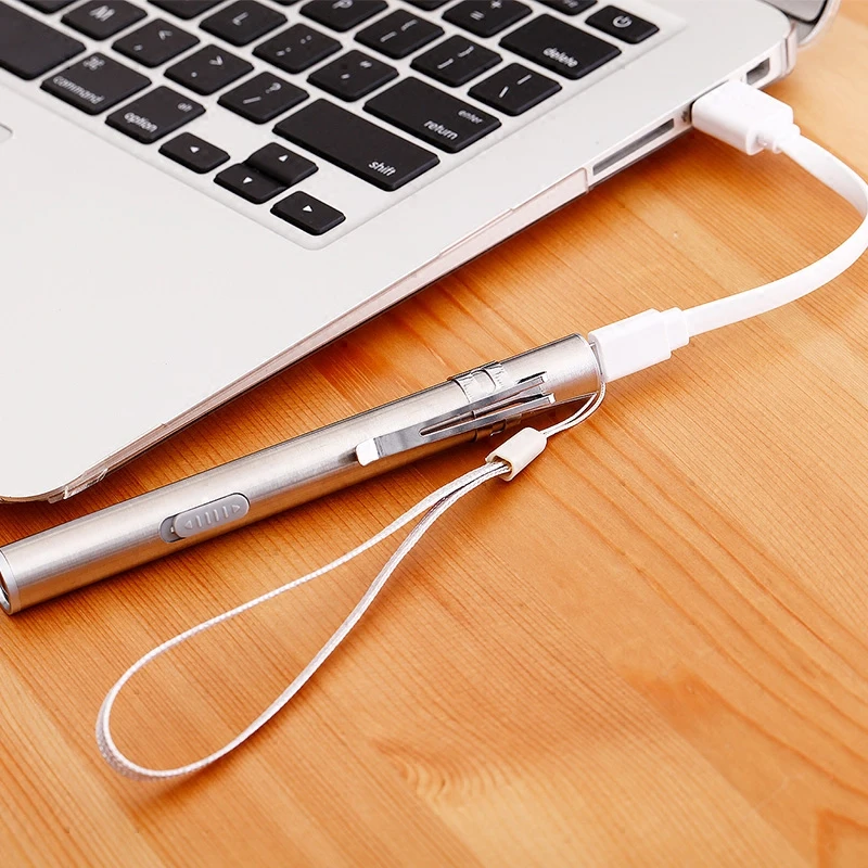 Желтый/белый медицинский фонарик USB перезаряжаемая ручка из нержавеющей стали