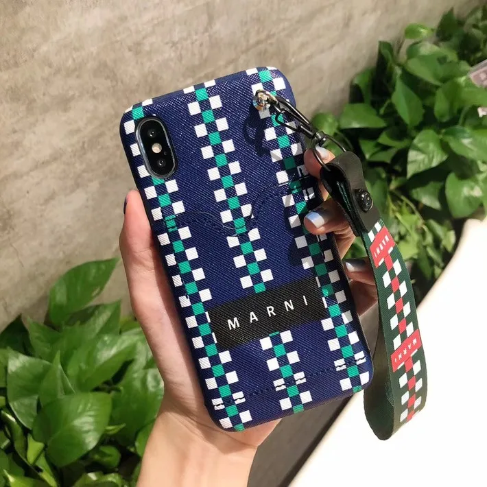Whit Rope-Blue Модный чехол для телефона, чехол для iPhone X XS Max, роскошный бренд для iPhone 7, 8, 6 Plus, ремешок на запястье, чехол, Твердый чехол для телефона - Цвет: Whit Rope-Blue
