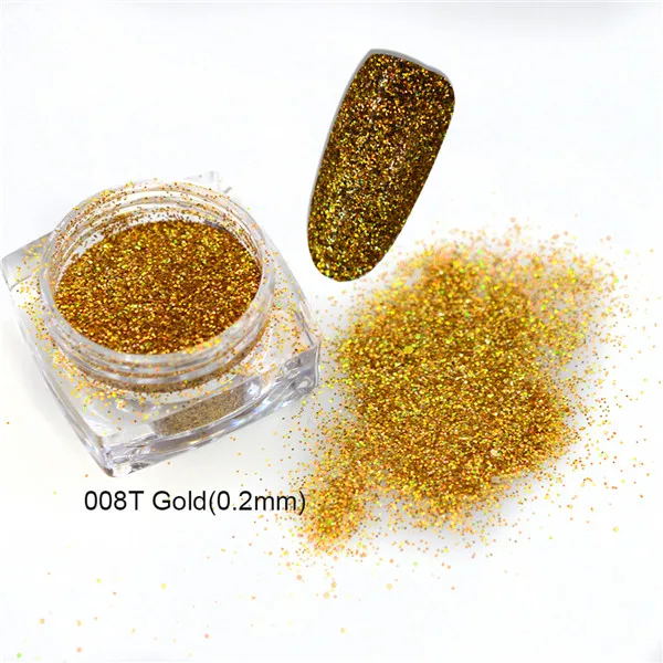 008TGold 1 бутылка сверкающий лак для ногтей Порошковая голографическая Сделай Сам золото/серебро смешанные 0,2/0,4/0,6/1 мм Блестки для ногтей лазер Сделай Сам дизайн ногтей SAND286 - Цвет: 008TGold