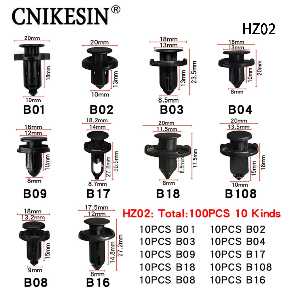 CNIKESIN 100 шт. смешанные Крепеж Пластиковые заклепки фиксирующий винт Зажим для Toyota