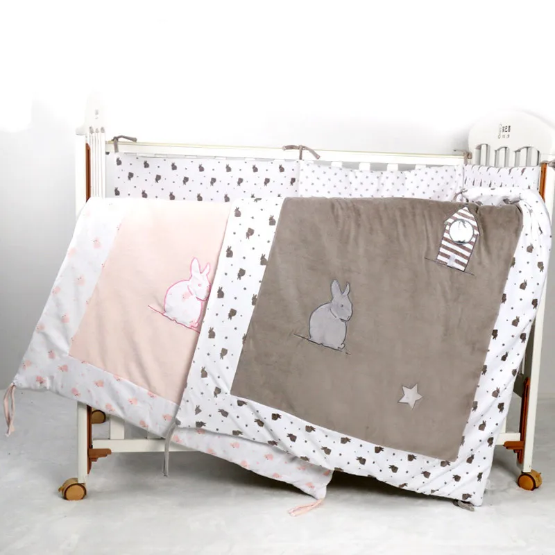 

velvet baby crib bedding comforter with rabit embroidery,cotton cot baby bedroom quilt, newborn baby duvet