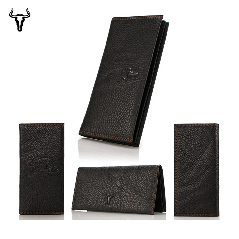 Mingclan Luxury Brand Top Genuine Cowhide Leather Men Long Clutch Wallet Vintage Card Holder Travel Wallets Purse Male Handbag