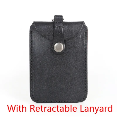 Black-Lanyard Вертикальный стильный держатель для ID бейджа из натуральной кожи, деловой чехол, держатель для карт из воловьей кожи, ярлык для id карты, ремешок, выдвижной ремешок - Цвет: Black-Lanyard