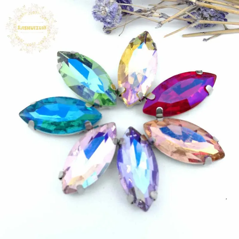 7*15mm Horse eye Dazzle color Crystal Glass Sewing Rhinestones with Claw DIY Shose and Wedding Dresses Complete | Дом и сад