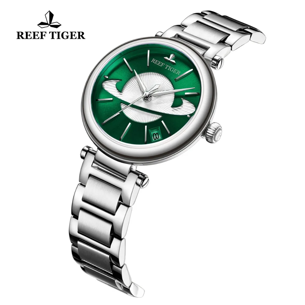 Reef Tiger/RT Women Green Exquisite Watches Steel Top Brand Luxury Watch Designer Automatic Watch reloj mujer RGA1591 enlarge
