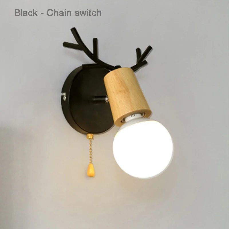 Black with switch Светодиодный настенный светильник деревянный chian swicth 5 Вт лампа современный Лофт ванная комната спальня гостиная прикроватная лестница креативный Домашний Светильник Настенный ligth - Цвет абажура: Black with switch