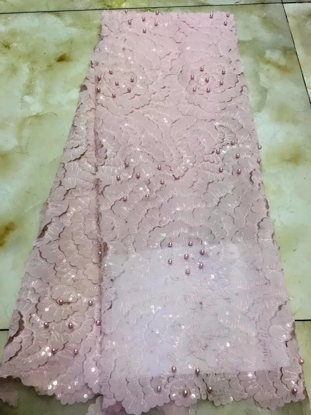 Розовые бусины с аппликацией нигерийские кружевные ткани 2018 африканская