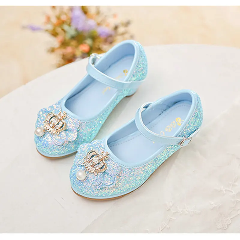 

Fashion Crown Glittering leather princess shoes girls shoes toddler high heel kids girls party shoes crystal shoes for girls