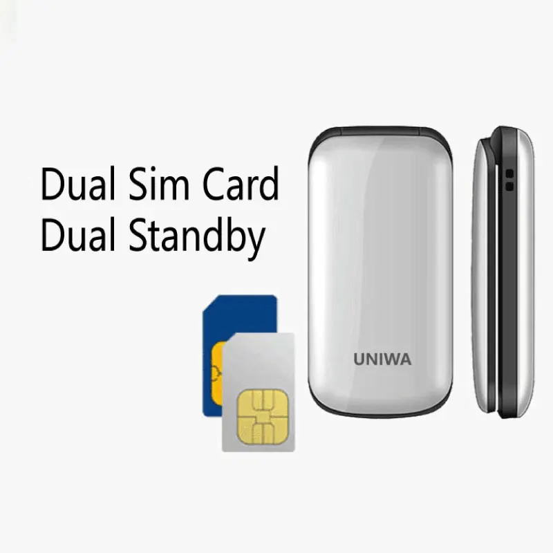 Uniwa X18 флип телефон 1 77 дюймов Кнопка старик Флип Мобильный Русский Keboard Dual Sim карты