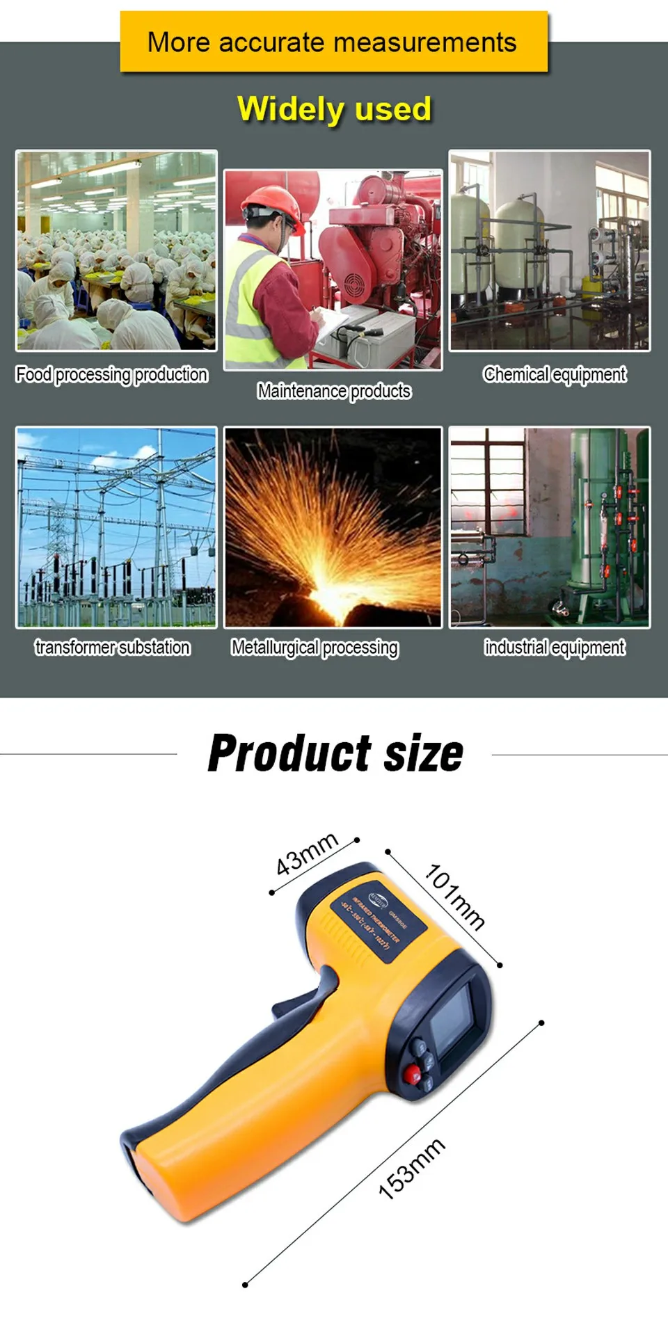 BENETECH GM550E цифровой Бесконтактный ИК инфракрасный термометр лазерный датчик температуры 50~ 550C Регулируемый 0,95 пирометр