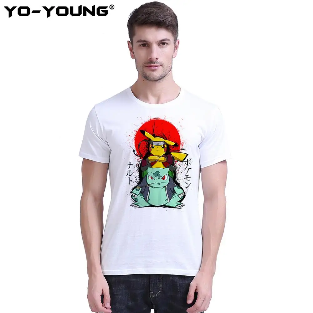 Yo-Young Men футболки унисекс повседневные Аниме Покемон Пикачу Mewtwo принт 100% 180 gsm