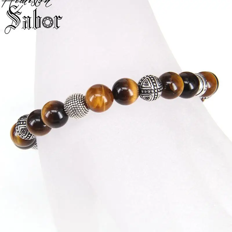 Тигровый глаз камень бисера и герой Крест Эластичный браслет из Rebel рок для