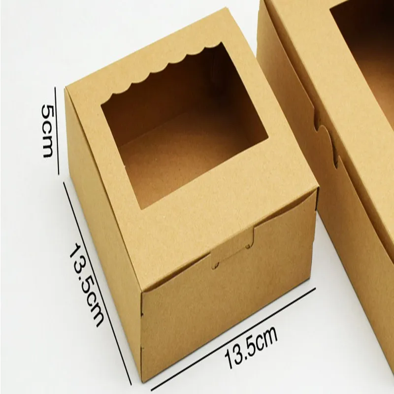 10 шт./лот, новинка,, 13,5x13,5x5 см, крафт-коробка для печенья с прозрачным окном, коробки для конфет для торта, вечерние коробки для подарков