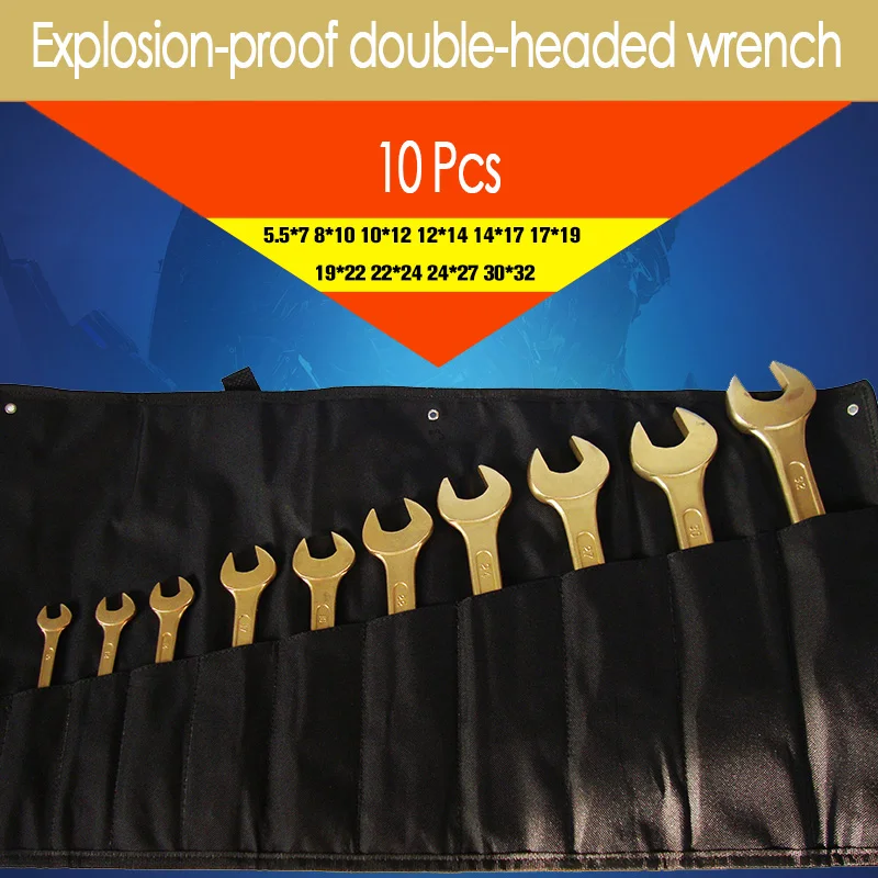 10  pcs Double Open End Wrench Spanner Sets, Non sparking Copper Alloy Hand Tools