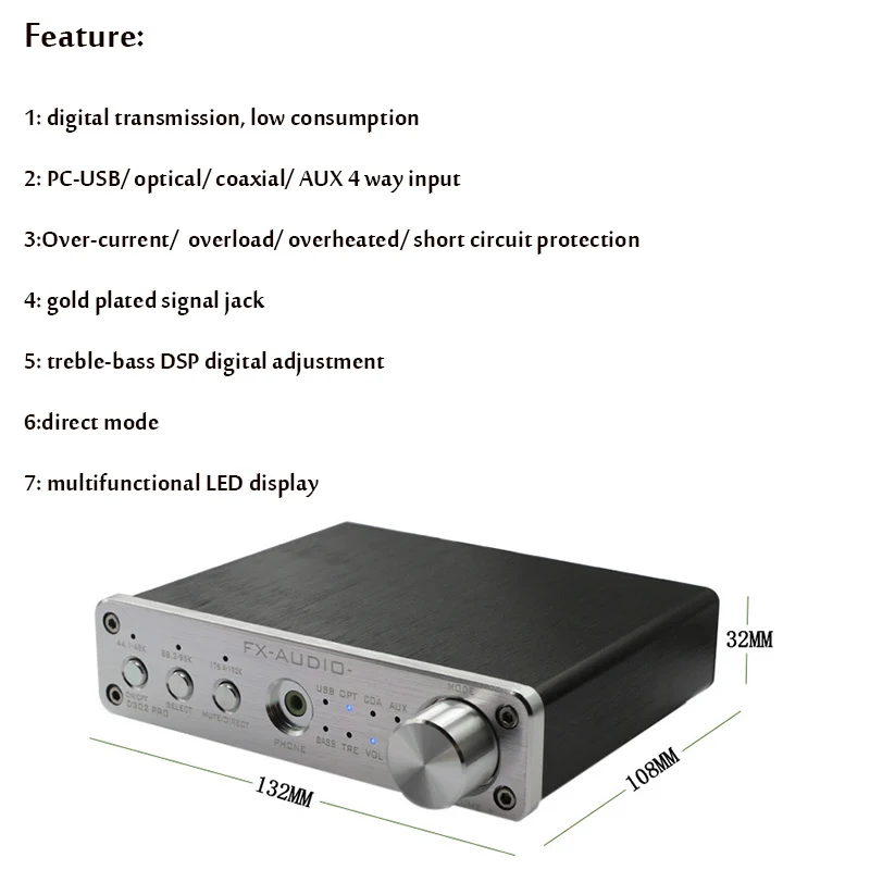 FX-audio D302Pro 20 Вт+ 20 Вт Цифровой HiFi усилитель коаксиальный Оптический USB AUX усилитель для наушников 15 в 4A 16-24Bit