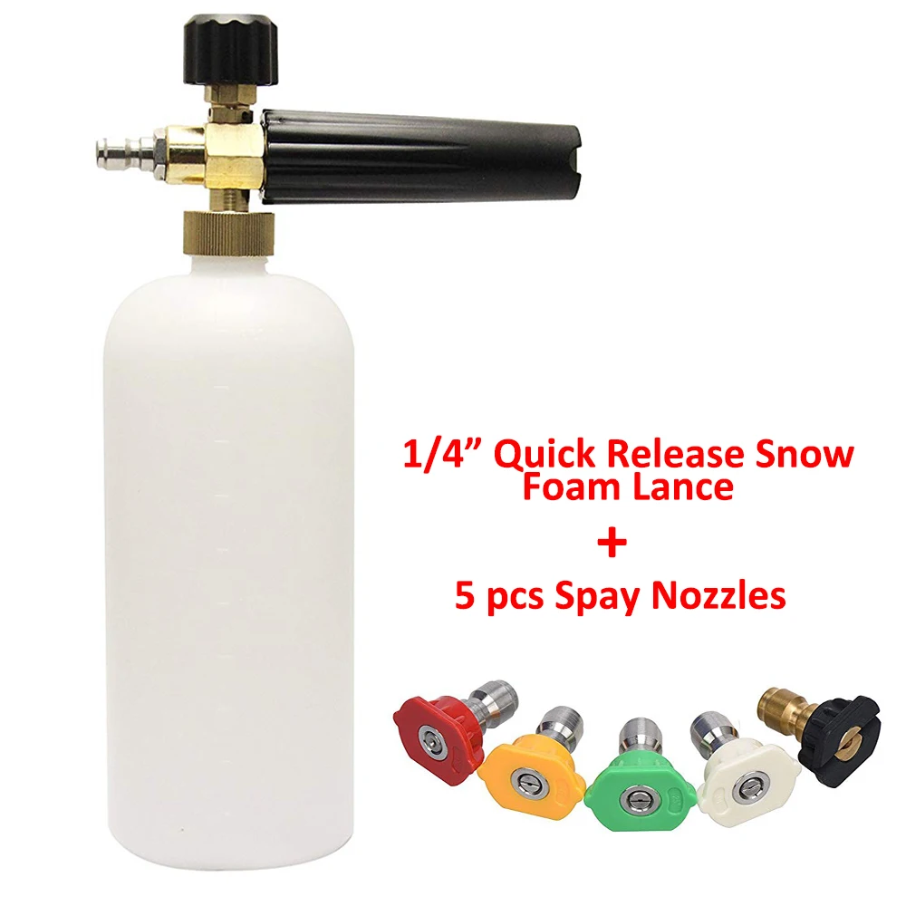 Adjustable Pressure Washer Jet Wash 1/4 Quick Release Snow Foam Lance, 5 Pressure Washer Nozzles for Cleaning