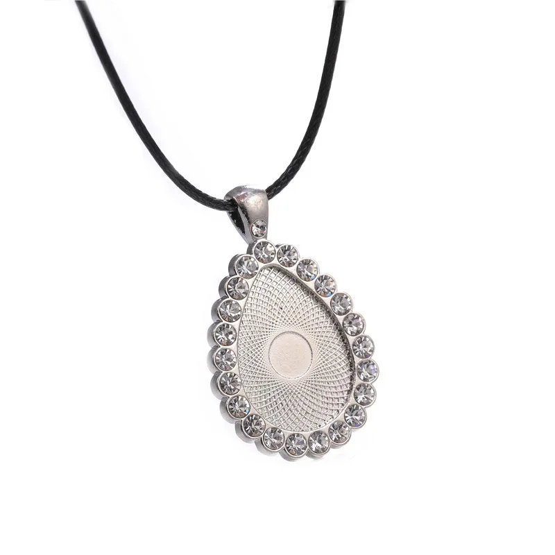 1/2/5pcs 18x25mm Water Droplets Colorful Brick Zircon Cabochon Tray Bezel With 45mm Leather Rope Necklace DIY Jewelry Making | Украшения и