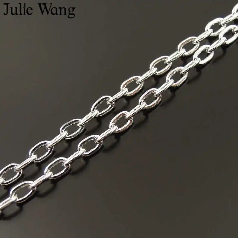 Медный Овальный кабель Julie Wang 2x3 мм цепочки с перекрестными звеньями серебряная