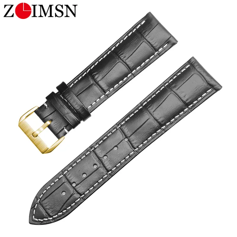 Ремешок для часов ZLIMSN из натуральной кожи для Tissot Longines Omege huami amazfit huawei gt Gear S2 S3 универсальный ремешок для часов - Цвет ремешка: Black White Gold