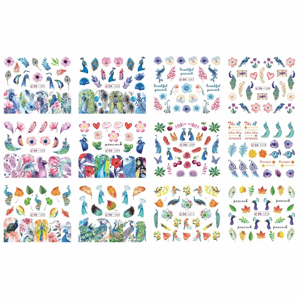 12 упак./лот переводка NAIL ART наклейки на ногти цветной чехол полного покрытия с