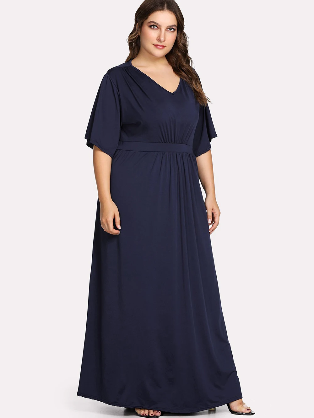 Фото Yileen Империя Глубокий V шеи платье плюс Размеры XL-6XL Для женщин Flare рукавом платья Yileen Империя Глубокий V шеи платье плюс Размеры XL-6XL Для женщин Flare рукавом платья