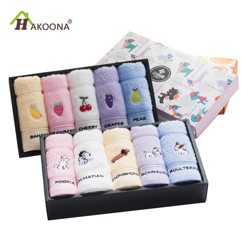 HAKOONA 5 шт./лот 50*24 см маленькие Мультяшные полотенца милый щенок фрукты 100% хлопок