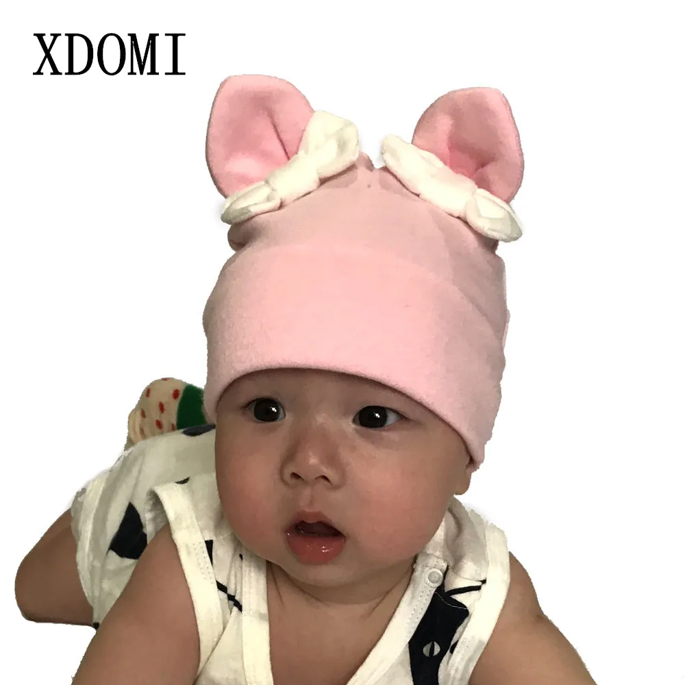 XDOMI/новые детские повседневные шапочки, милые шапочки с бантиком для девочек, теплые хлопковые шапки с заячьими ушками, зимние шапки для девочек