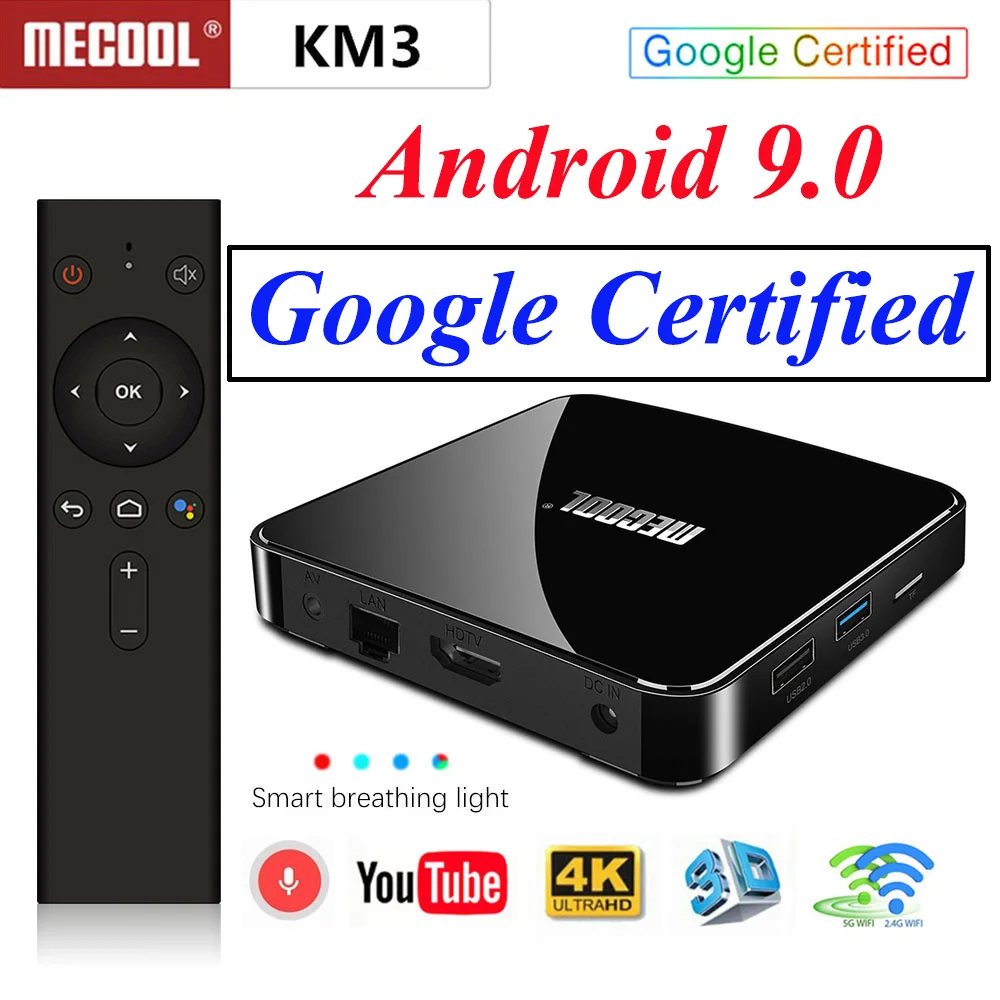 Google Сертифицированный Android 9 0 ТВ-бокс Mecool KM3 A TV 4G 128G S905X2 2 4G/5G двойной WiFi