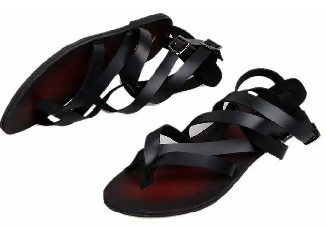 Сандалии мужские из натуральной кожи пляжные шлепанцы гладиаторы цвет