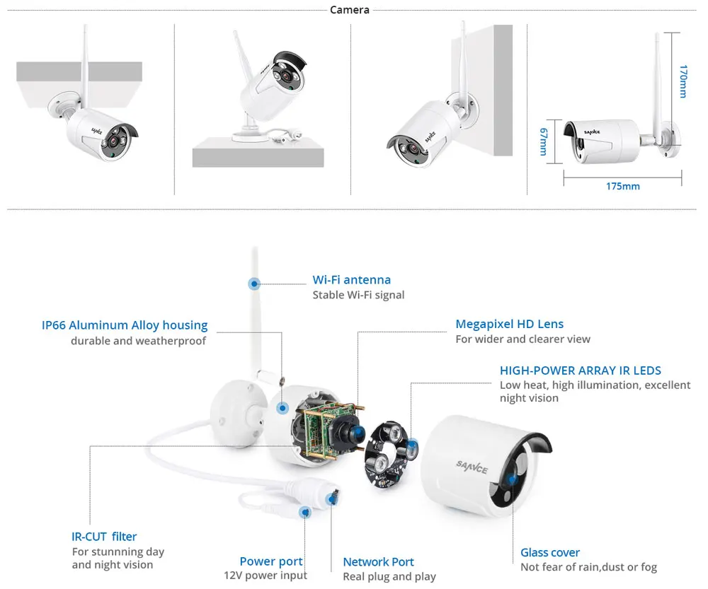 SANNCE 8CH CCTV Системы Беспроводной 1080P HD DVR NVR 4/6/8 шт. 1.3MP ИК Открытый Камера Водонепроницаемый Wi-Fi безопасности Системы комплект видеонаблюдения