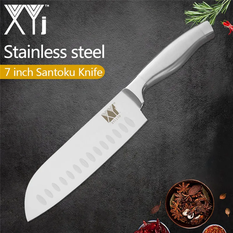 7 santoku knife XYj кухонные ножи 6 шт. набор ножей из нержавеющей стали 8 ''шеф-повара 8'' хлеб 8 ''нарезка 7'' сантоку 5 ''утилита 3,5'' ножи для очистки овощей - Color: 7 santoku knife