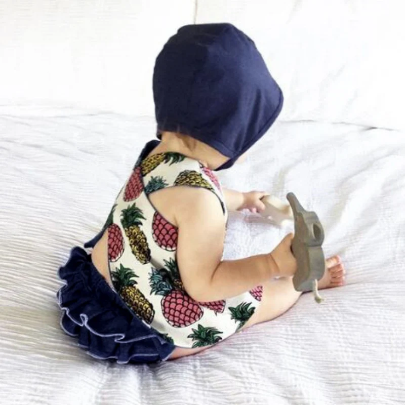Комплект для малышей топ на бретелях с принтом ананаса и многослойные кружевные