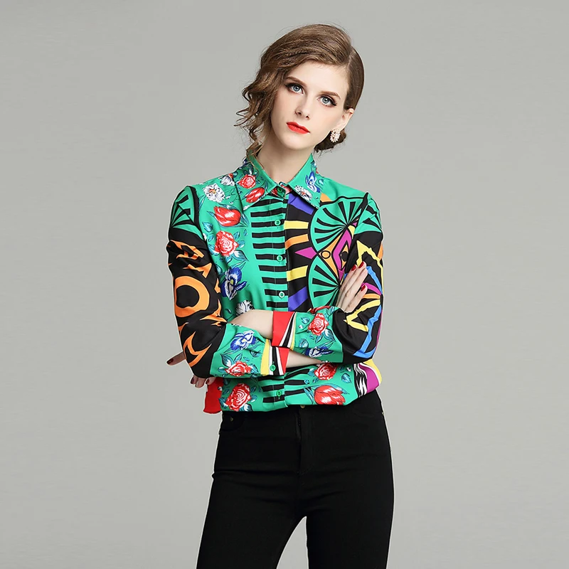 2019 Весенняя женская блузка модные дизайнерские женские топы и блузки с длинным