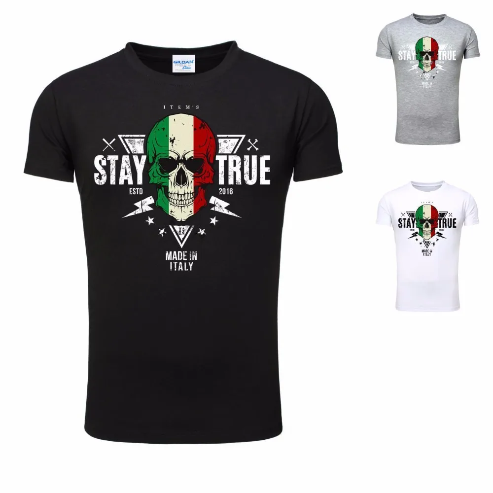 

2019 New Arrival Summer Fashion Short Sleeves 100% Cotton Tee Legendary Items Manner Italien Skull Flag Fahne design T Shirt