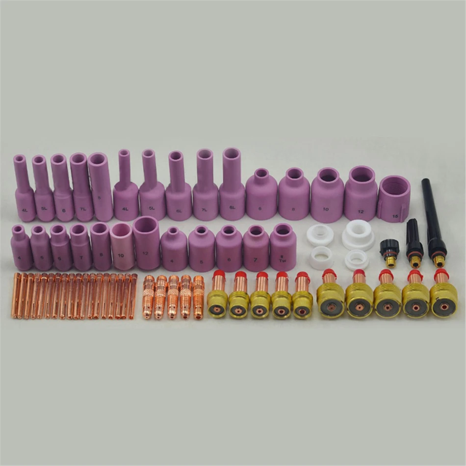 Tig Torch Welding Alumina Nozzle &amp Collet Body Complete TIG Consumables Kit Gas Lens Fit SR WP17 18 26 Excellent Quality 67PK |