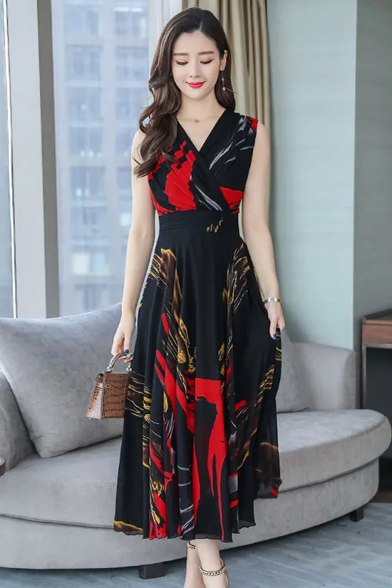 Женское шифоновое платье жилет большого размера с v образным вырезом одежда для