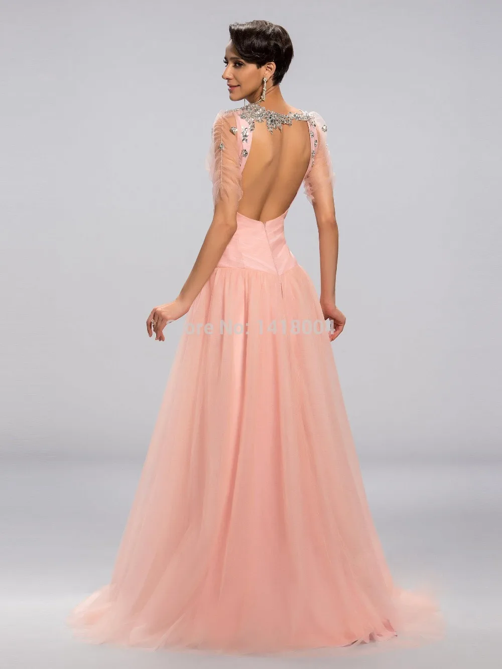 29New Arrival Sexy A Line Deep V Neck Prom Gowns Cap Sleeve Backless Chiffon Sequin Crystals Beading Elegant Party Dress | Свадьбы и