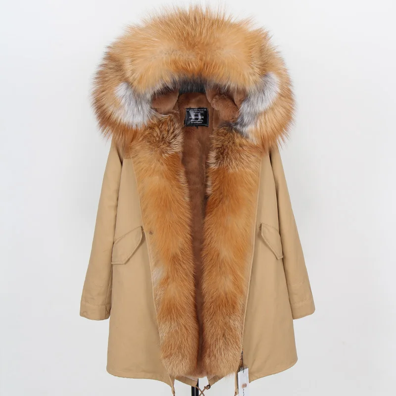 Maomaokong2018 newoversize Лисий меховой воротник съемный liningparkerсредней длины пальто женская одежда тонкий мех - Цвет: 12
