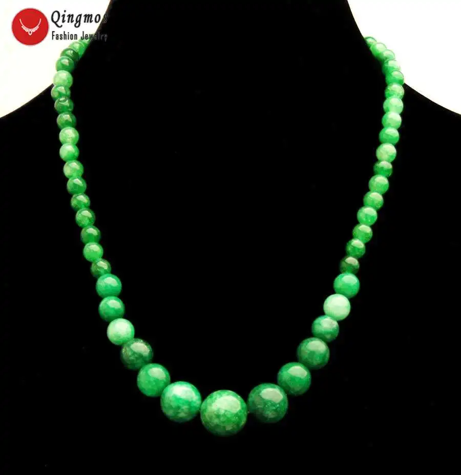 Модное женское колье Qingmos с искусственными камнями 6-14 мм круглое темно-зеленое