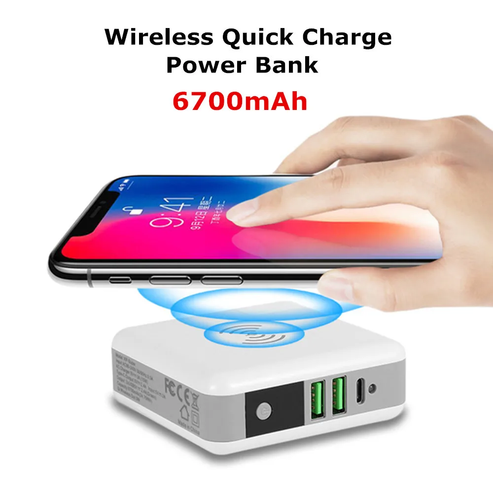 6700 мАч Беспроводное зарядное устройство Power Bank для iPhone Xiaomi переносной дорожная