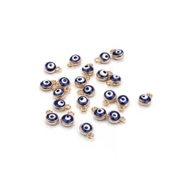30pcslot handmade evil eye beads blue turkish evil eye beads with connector gold color brass bezel bracelet necklace charms