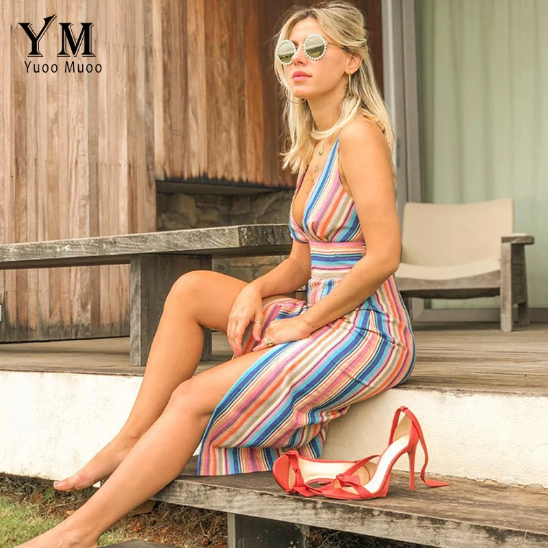 YuooMuoo 2019 летнее платье на бретельках с открытой спиной женское элегантное офисное