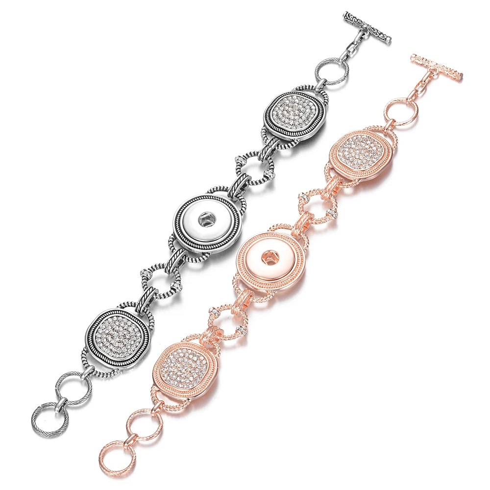 

10pcs/lot Rose Gold Interchangeable Jewelry Ginger Snap Bracelet Fit 18mm Snap Button Snap Charms Crystal Bracelets NN-752*10