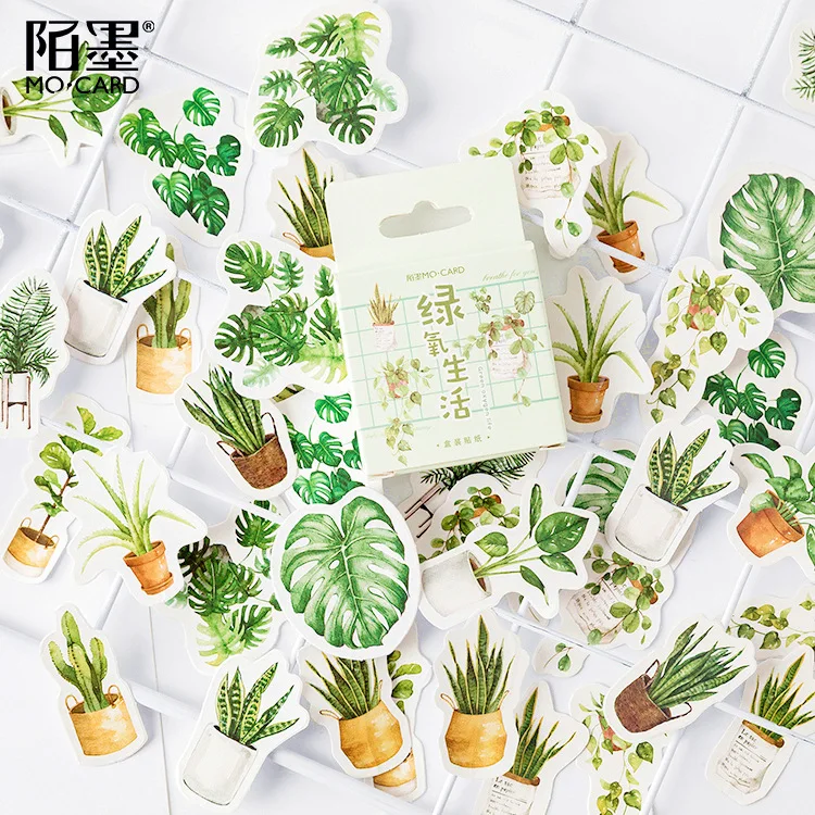 

Green plants Paper Small Diary Mini Japanese Cute box Stickers set Scrapbooking Cute Flakes Journal Stationery